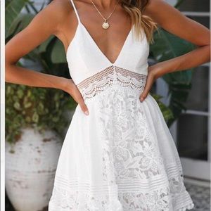 Organdy V Neck Lace Dress